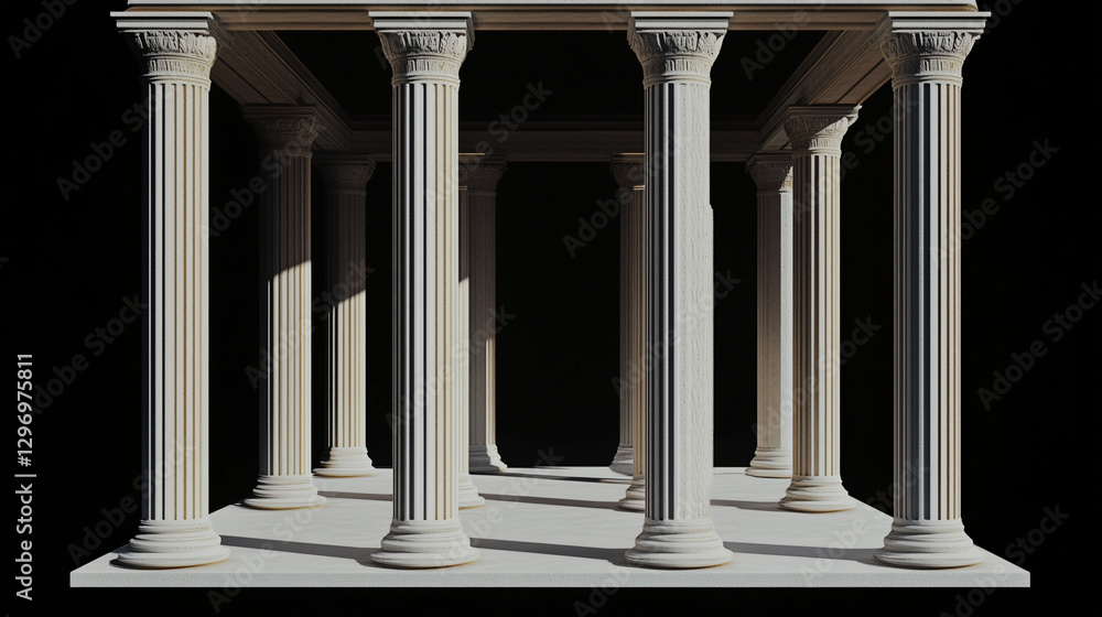 Poster classical architectural showcase: an elegant colonnade of architectural columns stands in stark reli