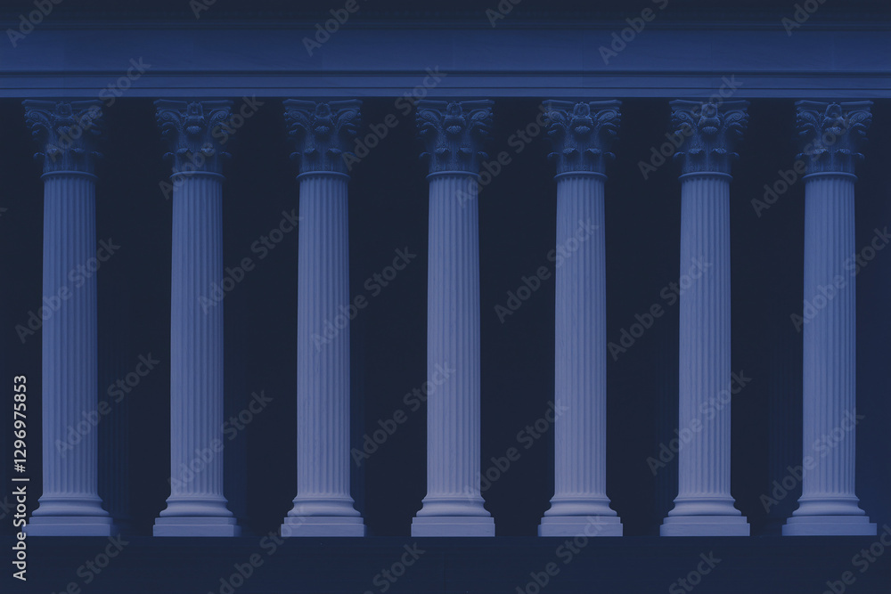 Poster classic architecture: a series of elegant, evenly spaced columns, each with a distinct capital and b