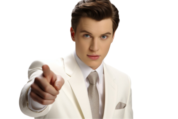 Handsome Man Pointing Forward – Confident and Inspiring Gesture