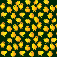 pattern little chickens on green background, Easter