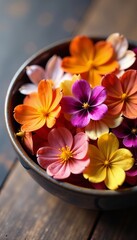 Close-up of assortment of dried blooms and petals in a ceramic bowl, rustic, plant, interior design