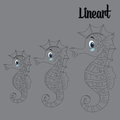 Cute seahorse clipart line art design