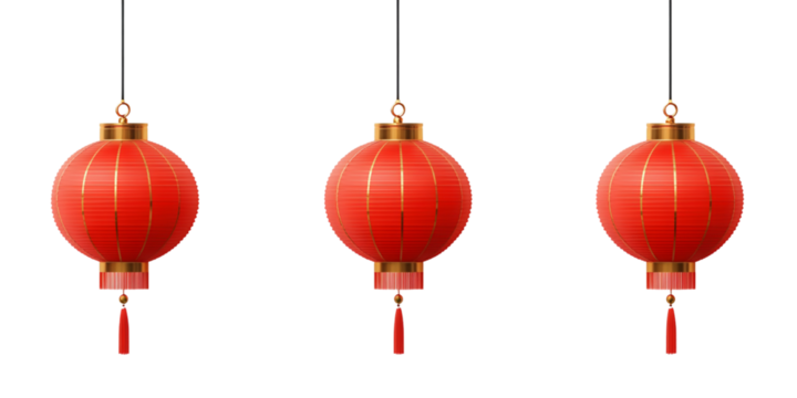 Chinese New Year, red lanterns hanging on a transparent background
