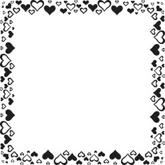 Square border made with many small hearts. Vector illustration made with black heart silhouettes on a white background creating a square border.
