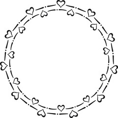 Circular border made with two rows of hearts. Vector illustration made with black heart silhouettes on a white background creating a circular border.