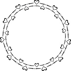 Circular border made with two rows of hearts. Vector illustration made with black heart silhouettes on a white background creating a circular border.