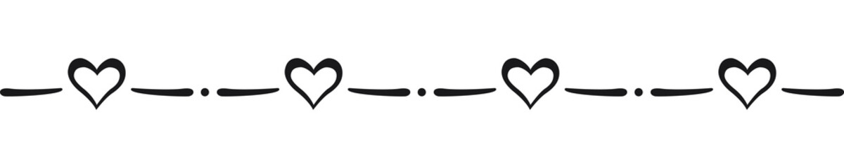 Linear border made with some hearts. Vector illustration made with black heart silhouettes on a white background creating a linear border.