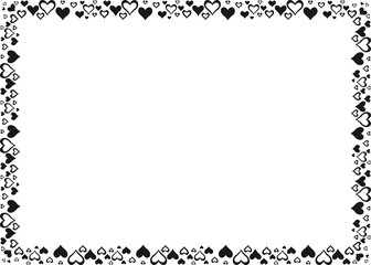 Rectangular border made with many small hearts. Vector illustration made with black heart silhouettes on a white background creating a rectangular border.