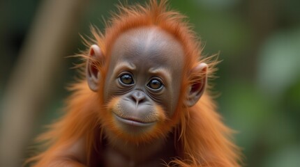Fototapeta premium Curious Baby Orangutan Portrait in Natural Habitat
