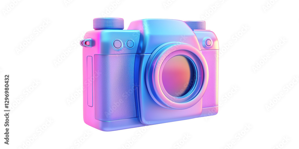 Poster vibrant retro style camera with gradient colors isolated on transparent background