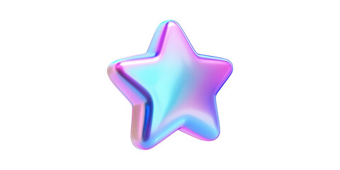 Multicolored shiny iridescent star shape isolated on transparent background