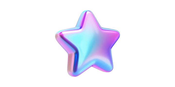 Multicolored shiny iridescent star shape isolated on transparent background