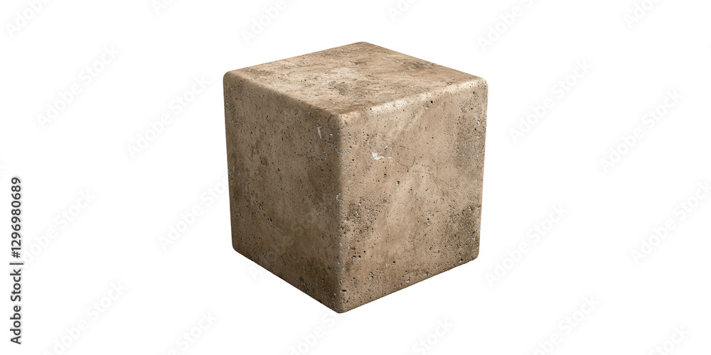 Poster concrete block in cube shape isolated on transparent background