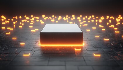 A futuristic abstract scene depicting a glowing box and lights