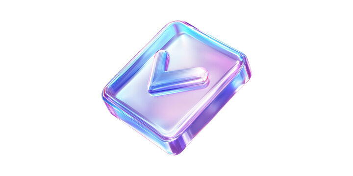 Translucent 3d checkmark icon in pastel colors isolated on transparent background