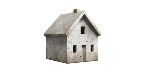 Miniature stone house model with detailed roof isolated on transparent background