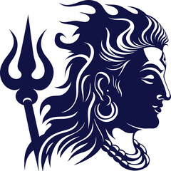 Silhouette Hindu deity lord Shiva trident flow illustration. Statue of Lord Shiva.