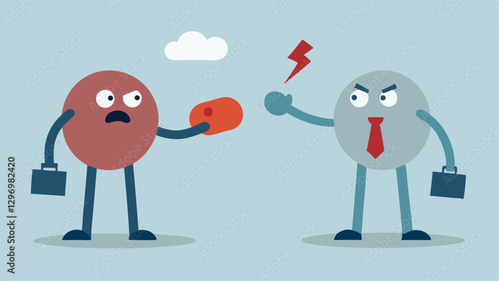 Poster rockpaperscissors a game of rockpaperscissors between a fearful character rock and a greedy characte