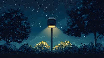 The lonely mailbox shining under the street lamp