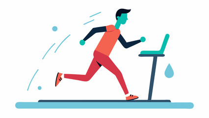 Fototapeta premium Treadmill of Striving A figure running on a treadmill labeled Perfection with sweat pouring down emphasizing the endless and exhausting chase for perfection.