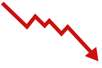 Red arrow graph, business stock market investment down fall direction loss stock market crash 2025