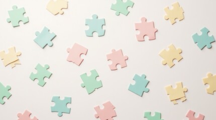Naklejka premium Creative Pastel Puzzle Pieces Scattered on White Background