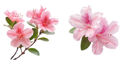 Fototapeta premium Pink Azalea Flowers Composition Two Branches, Isolated on Transparent Background, Floral Design Element, Spring Bloom, Azalea, Flower, Spring