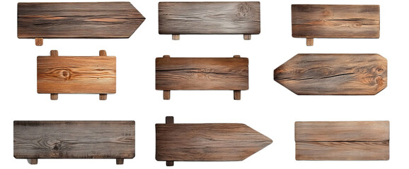 Nine Rustic Wooden Signs Collection Arrows, Squares, Octagon - Isolated on Transparent Background, sign, wood, texture, wooden signs, rustic signs, wood texture