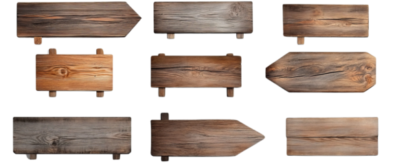 Nine Rustic Wooden Signs Collection Arrows, Squares, Octagon - Isolated on Transparent Background, sign, wood, texture, wooden signs, rustic signs, wood texture