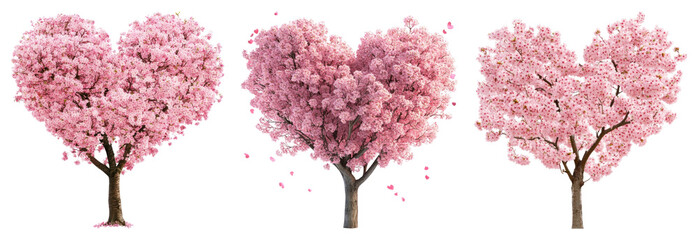 Obraz premium PNG Heart-shaped pink cherry blossoms , element set on transparent background