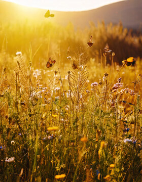 Campo con mariposas