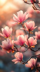 Blooming magnolia flowers at sunset creating stunning scenery