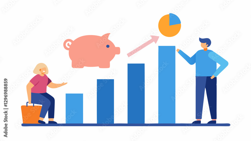 Poster savings growth chart a bar graph showing increasing savings over time with a financial advisor helpi