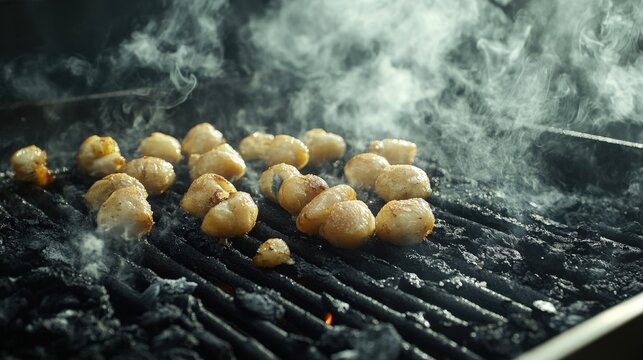 Dramatic Action Shot of Kuih Kapit Being Pressed Over Charcoal Fire