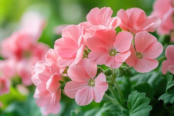 Fototapeta premium Delicate pink geranium flowers blooming in garden