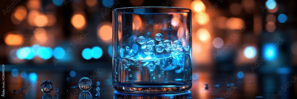 Aufkleber Transparent gas bubbles in laboratory beaker showcasing molecular details under ambient lighting in a scientific setting. Generative AI