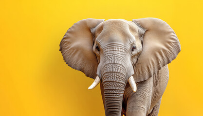 Obraz premium Majestic Elephant Against Vibrant Yellow: A Symbol of Strength and Resilience