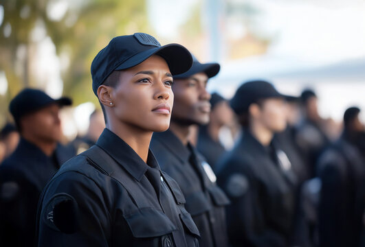 A female security officer standing alongside her team