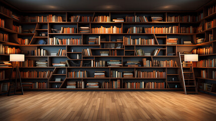 Long Shelves with Modern Books Photorealistic