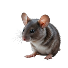 PNG Realistic Mouse Close-Up on White Background with Fine Fur Details