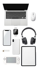 PNG flat lay digital device element set, transparent background