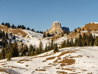 Italian Dolomites drone aerial view in winter snow ski sunny days. Sella Ronda Marmolada .Aerial...