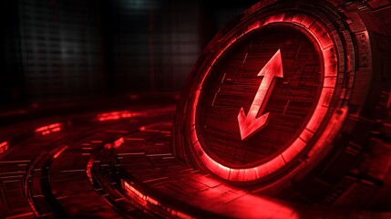 A glowing red symbol pointing up and down in a circle