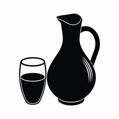  jug and glass silhoutted on white background.