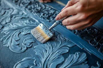 Obraz premium A skilled worker meticulously applies decor to a wall. Generative AI