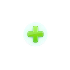 Fototapeta premium 3d glowing green plus sign inside a circular button with a smooth surface, representing positive actions, medical additions, and user interface enhancements in digital applications