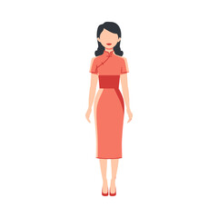 Fototapeta premium An Illustration Presents A Woman Wearing A Traditional Red Dress