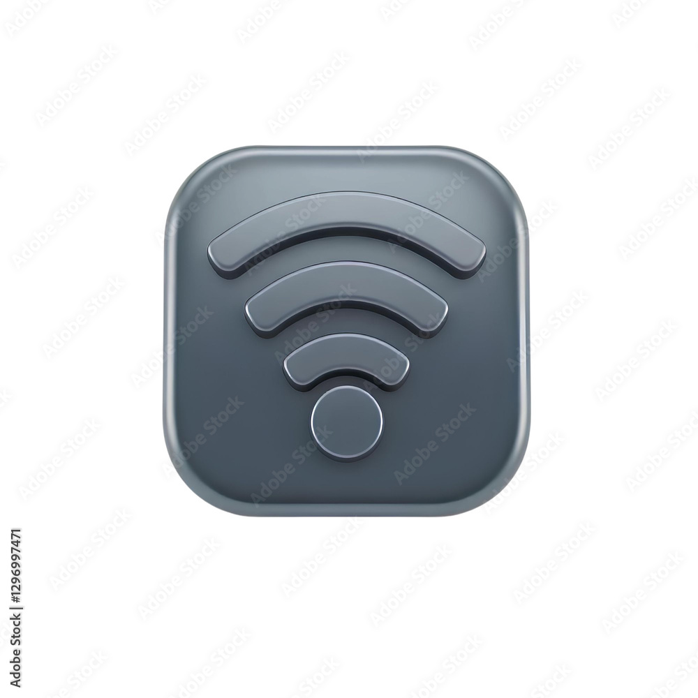 Poster 3d dark grey wifi icon on a square button with a sleek and glossy finish, symbolizing strong network