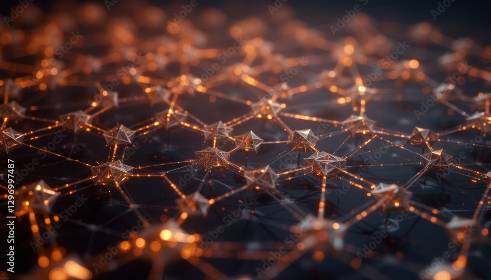 Poster complex digital network with illuminated lines and nodes on a circuit board