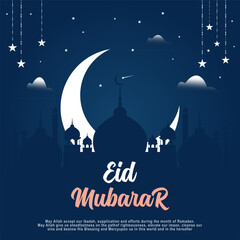 eid mubarak islamic background moon star and mosque . greeting background for vector illustration, poster and banner.